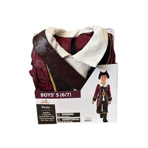 Way to Celebrate Boys Size S (6/7) Burgundy Pirate Costume Dress Up Cosplay NEW